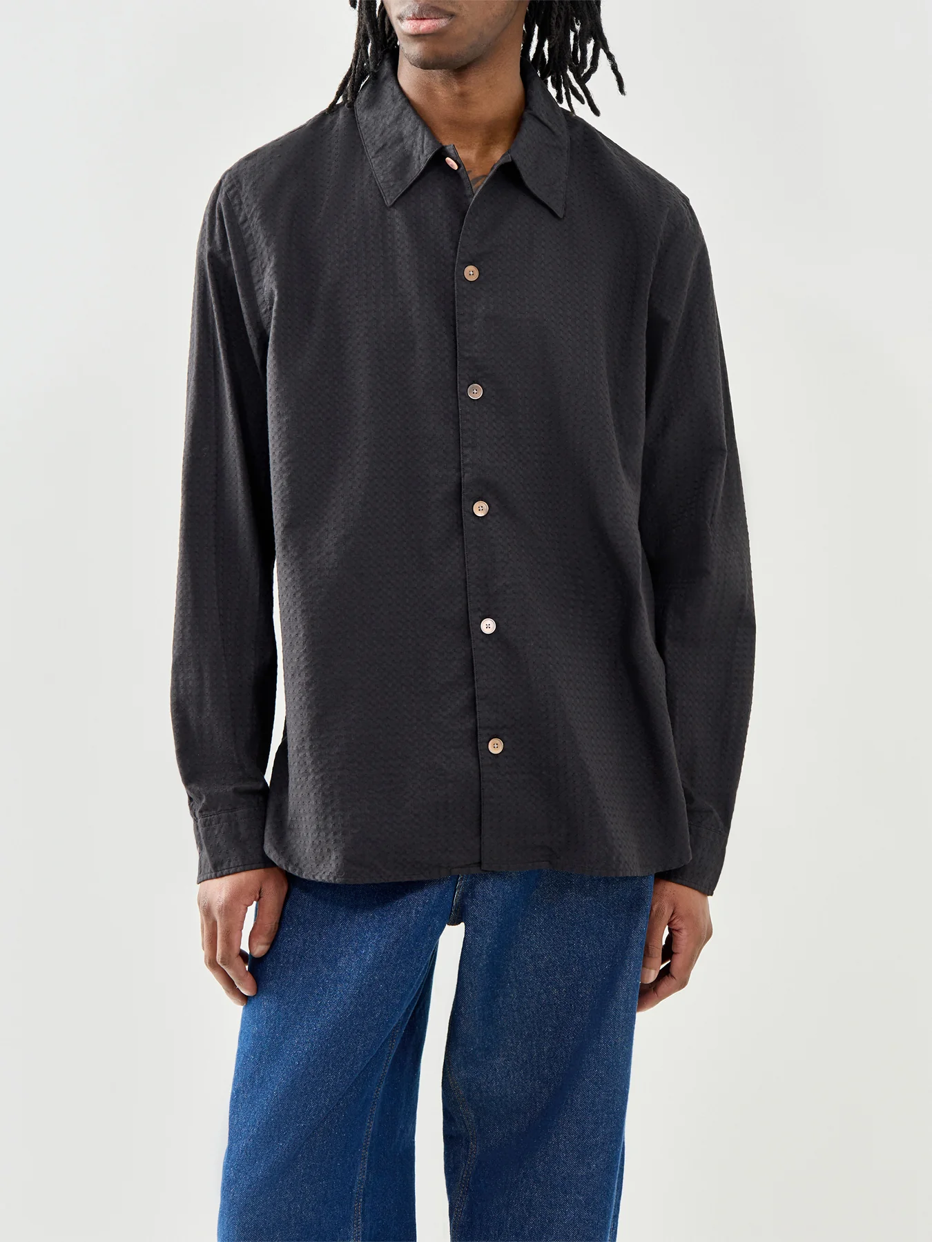 PS Paul Smith Embroidered Neps Cotton Shirt Black - Image 4