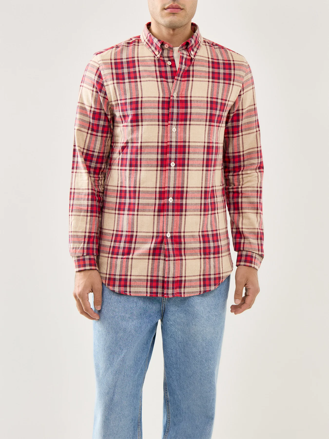 Flannel Check Shirt Tan - Image 4