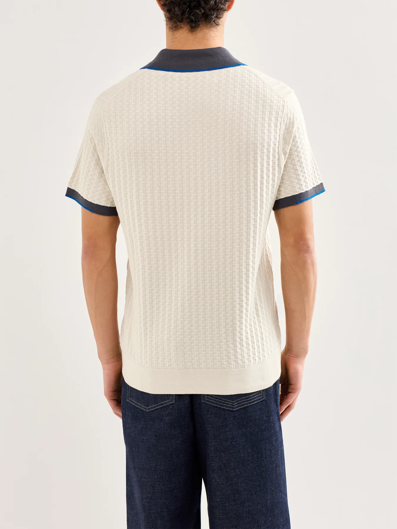 Knitted Textured Short Sleeve Polo White - Image 5