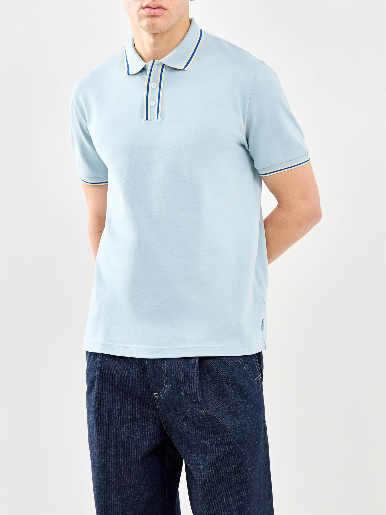 Striped Polo Shirt Blue - Image 4