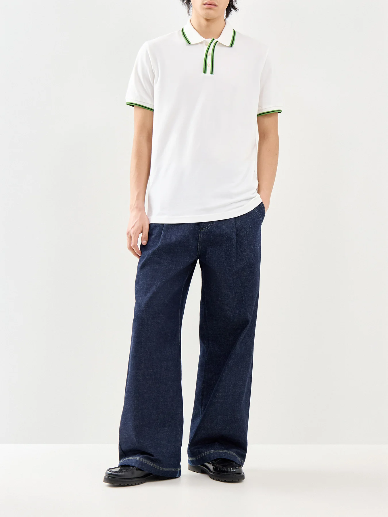 Plaque Stripe Polo Shirt White - Image 2