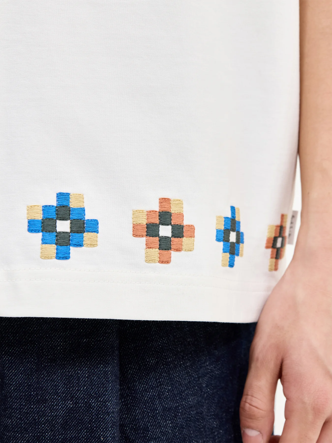 Tiles Embroidered Short Sleeve Shirt White - Image 3