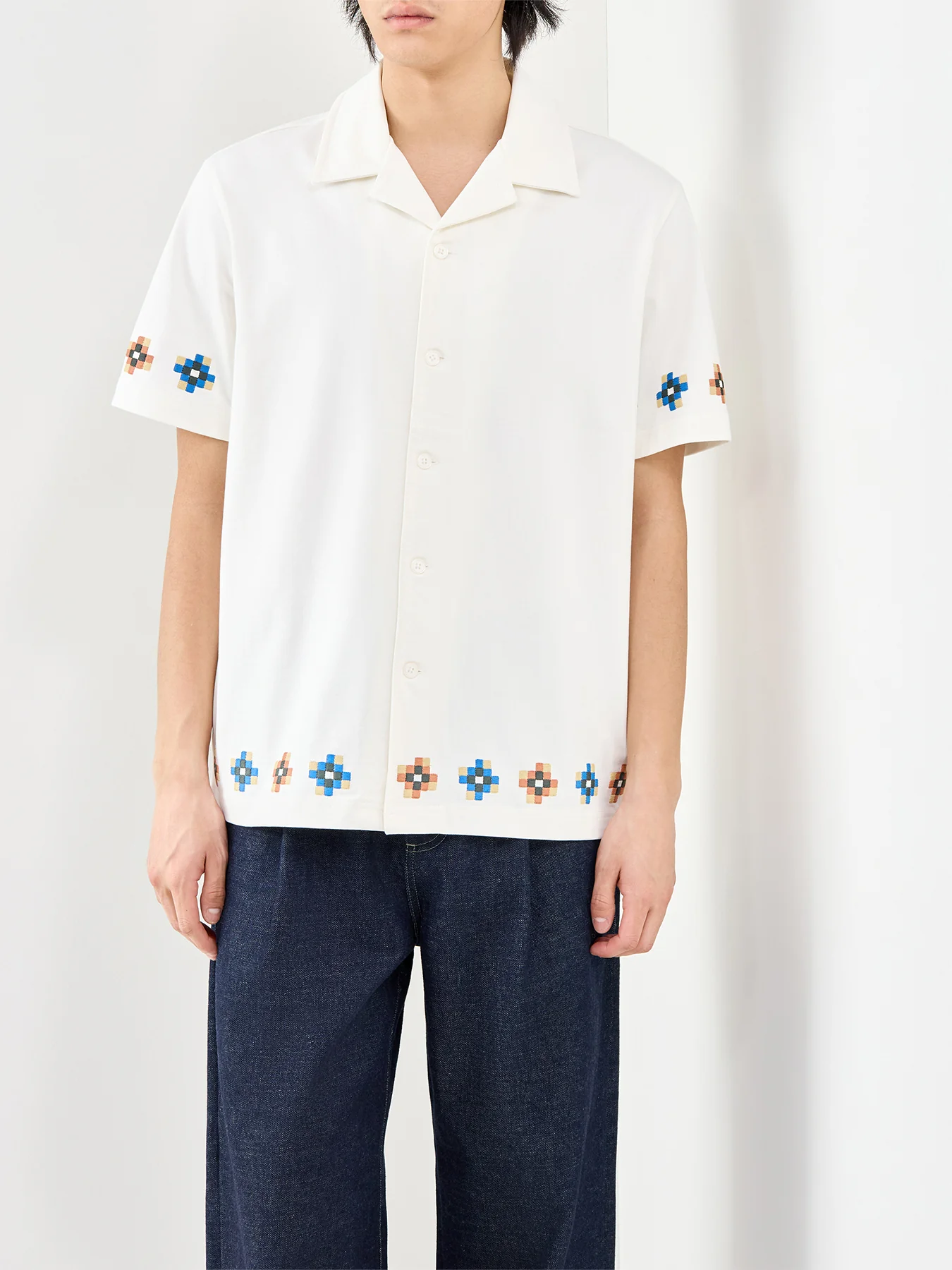 Tiles Embroidered Short Sleeve Shirt White - Image 4