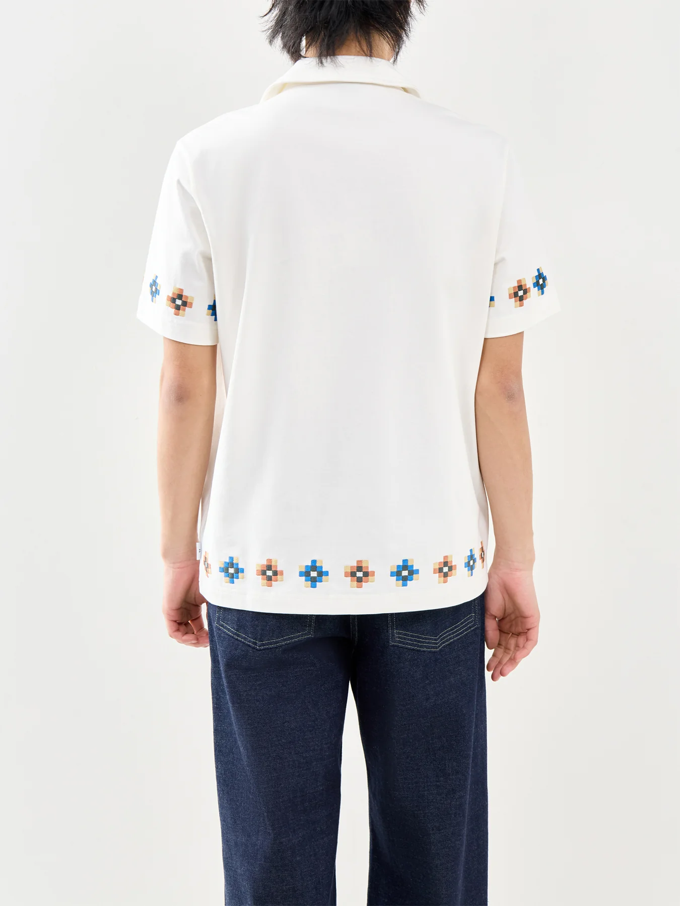 Tiles Embroidered Short Sleeve Shirt White - Image 5