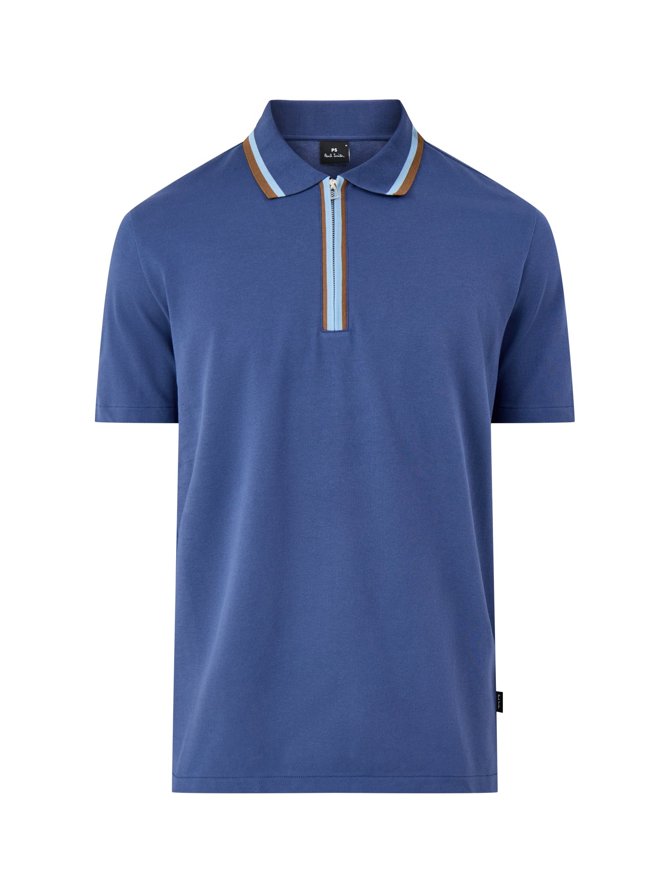 PS Paul Smith Zip Neck Cotton Polo Shirt Blue