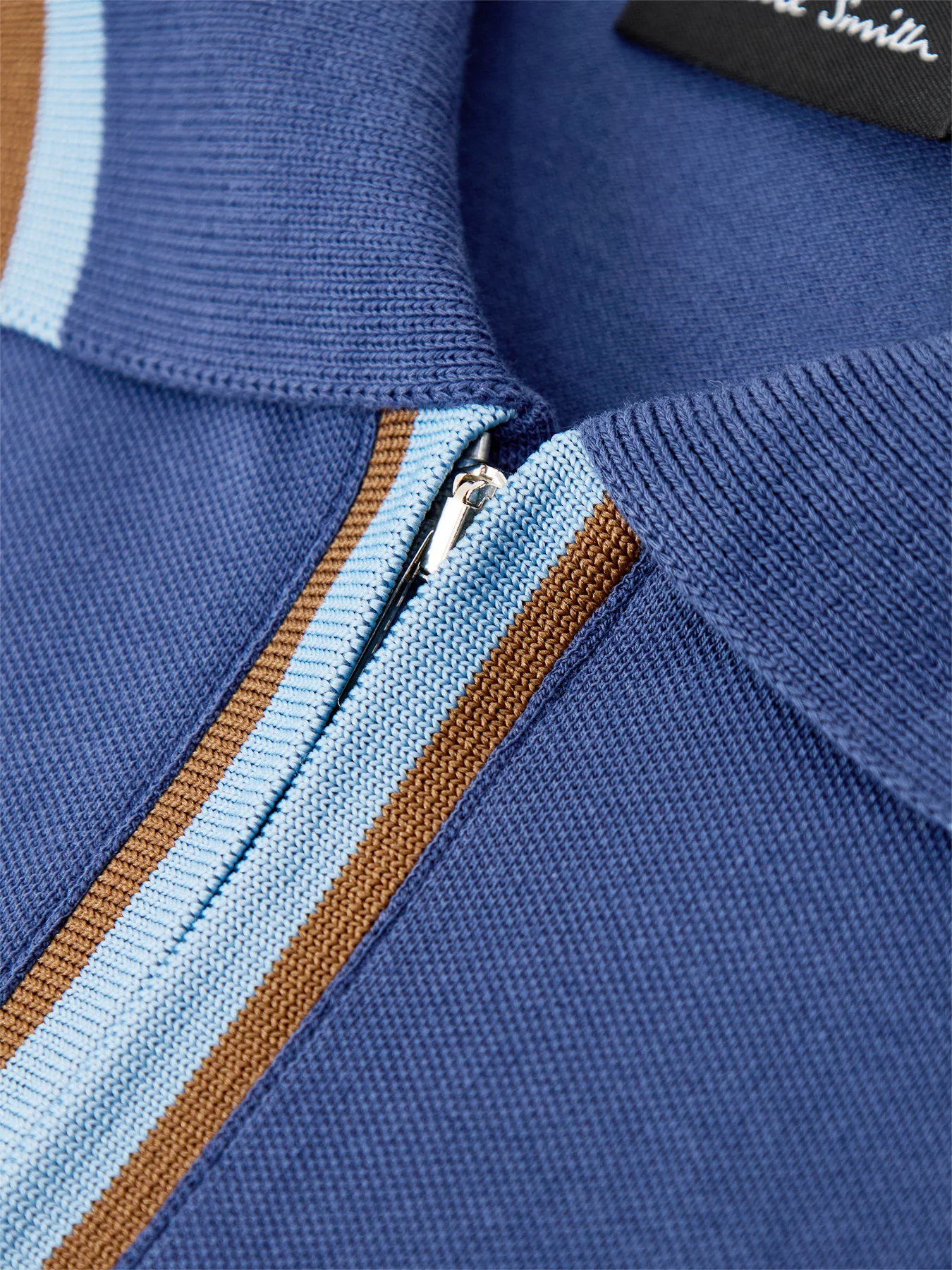 PS Paul Smith Zip Neck Cotton Polo Shirt Blue - Image 3