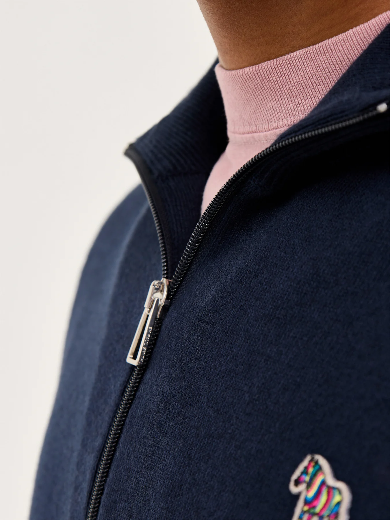 Zip Neck Zebra Knit Navy - Image 3