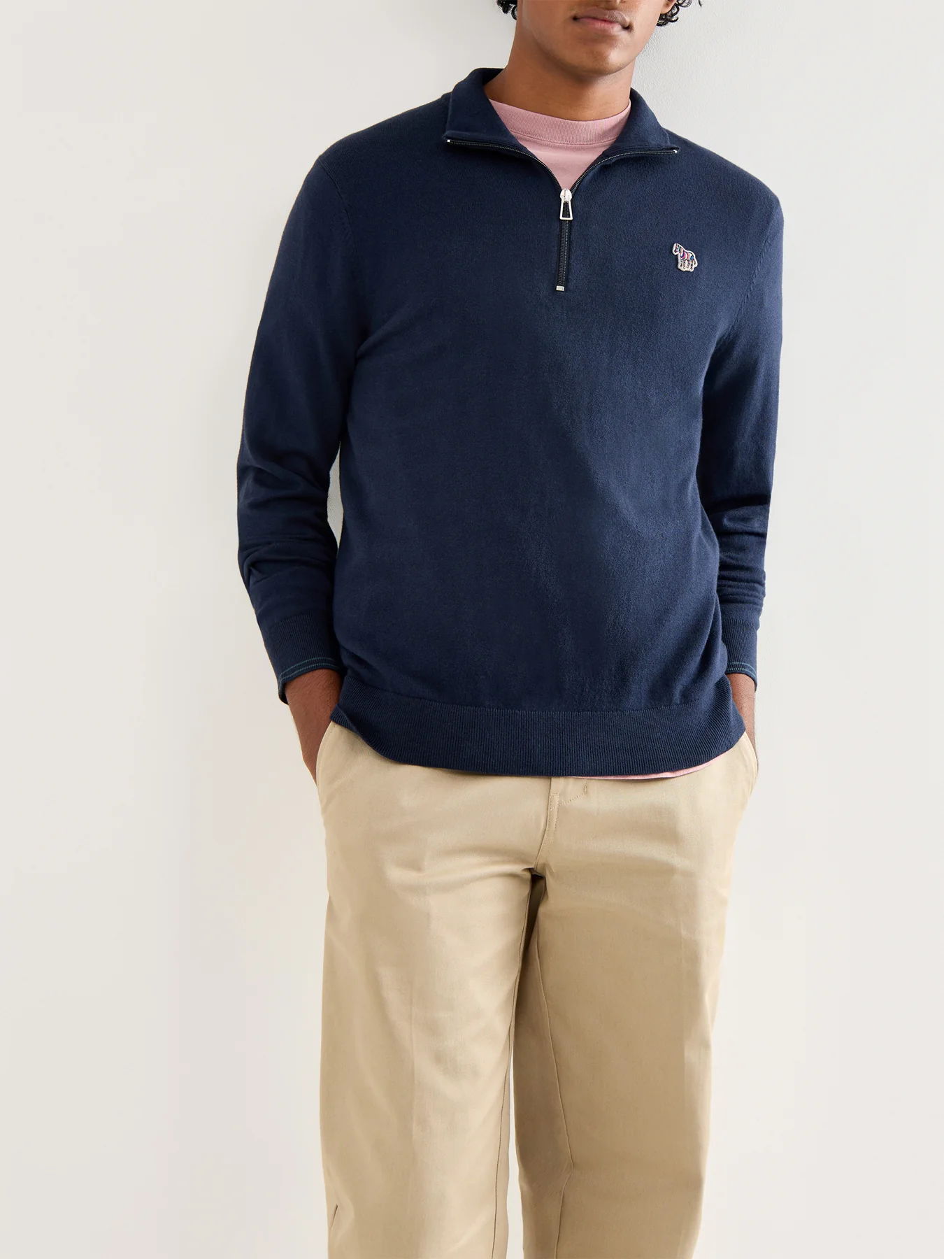 Zip Neck Zebra Knit Navy - Image 4