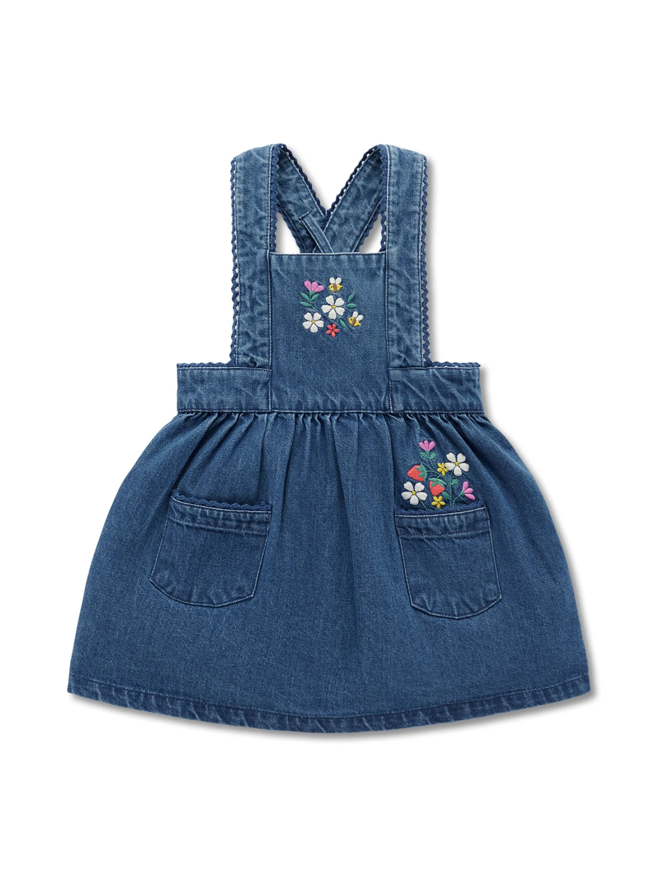 Baby Embroidered Denim Pinafore Dress