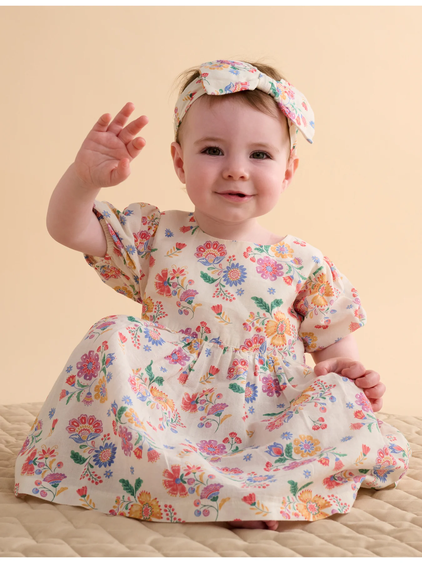 Baby Linen Blend Dress and Headband - Image 2