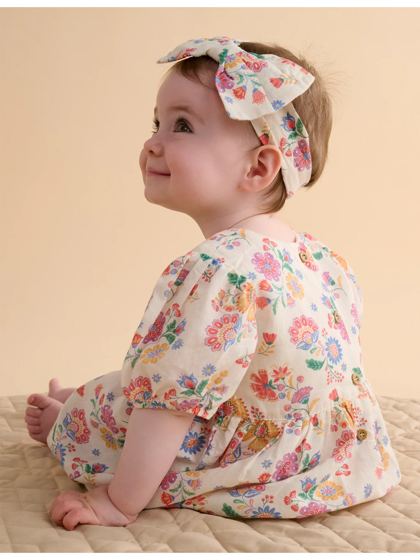 Baby Linen Blend Dress and Headband - Image 3