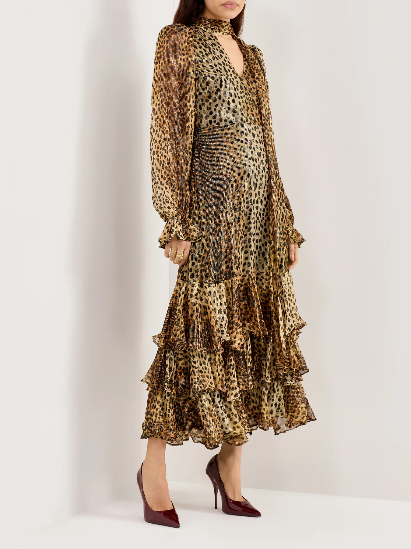 Farrah Cheetah Tiered Maxi Dress Gold - Image 4