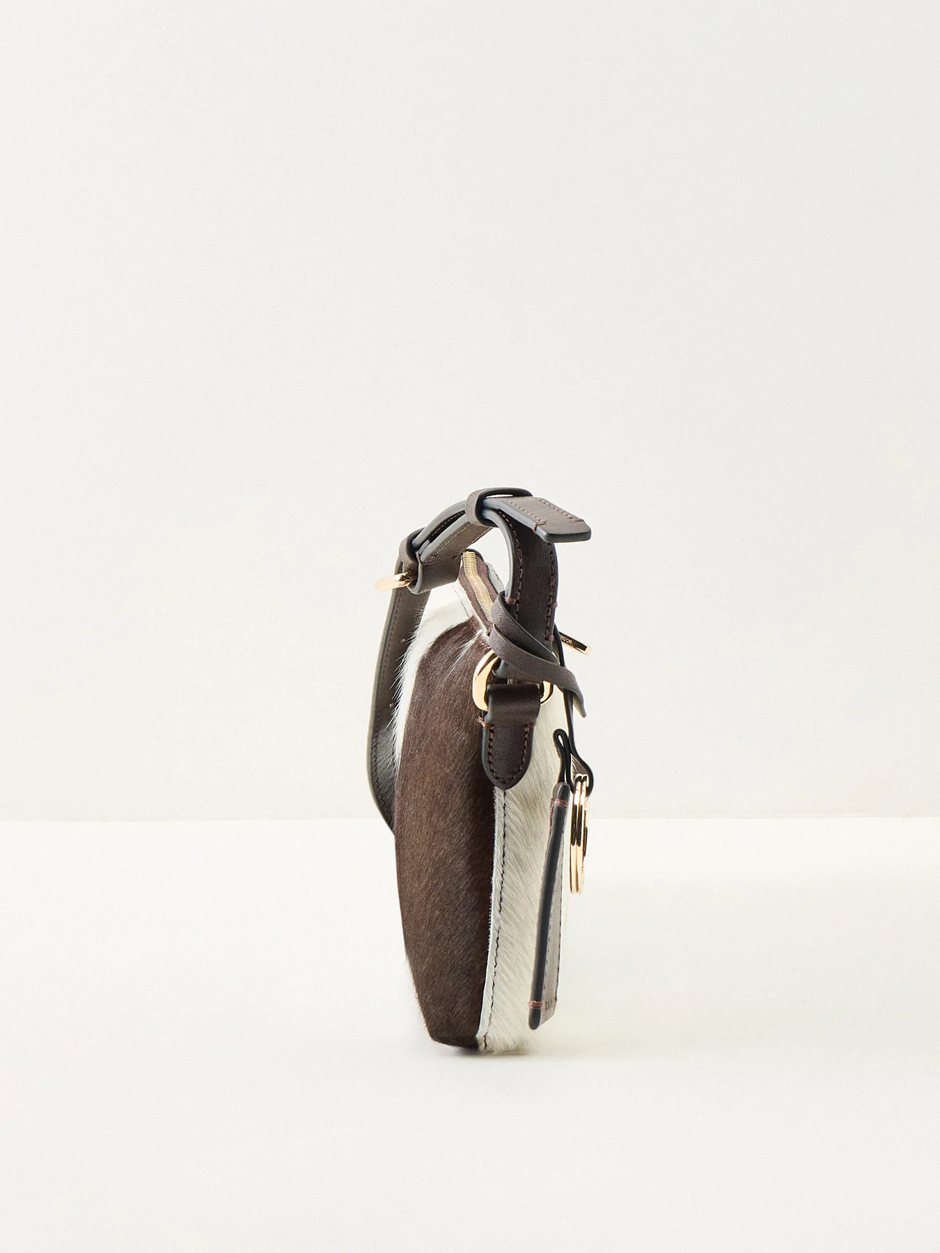 Pockets Cowhide Mini Zip Top Shoulder Bag Brown - Image 4