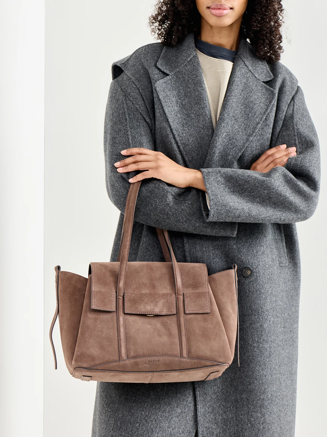 Chancery Suede Medium Flapover Shoulder Bag Brown - Image 2