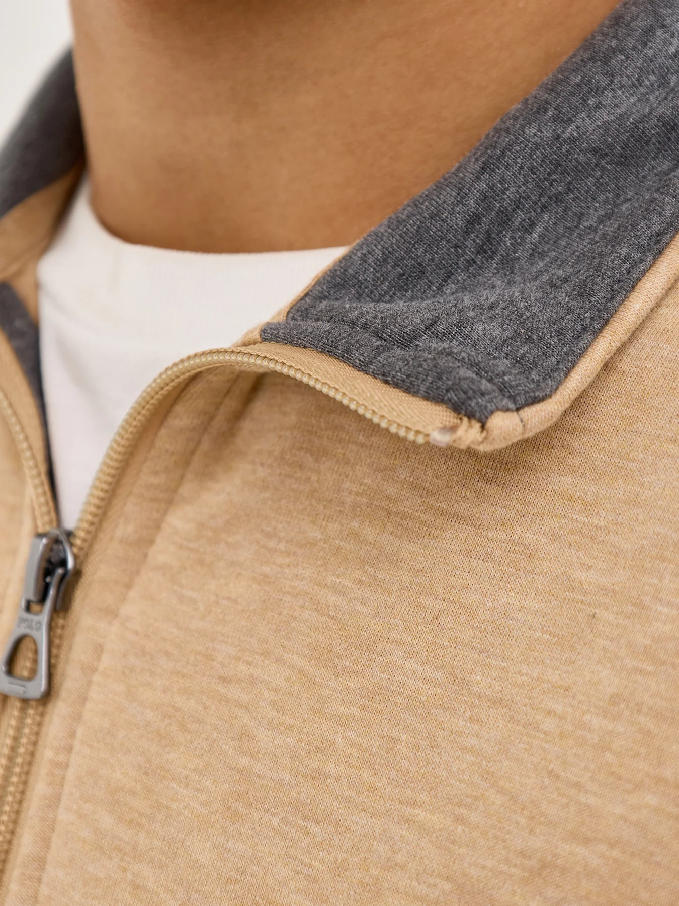 Double Knit 1/4 Zip Sweatshirt Tan - Image 3