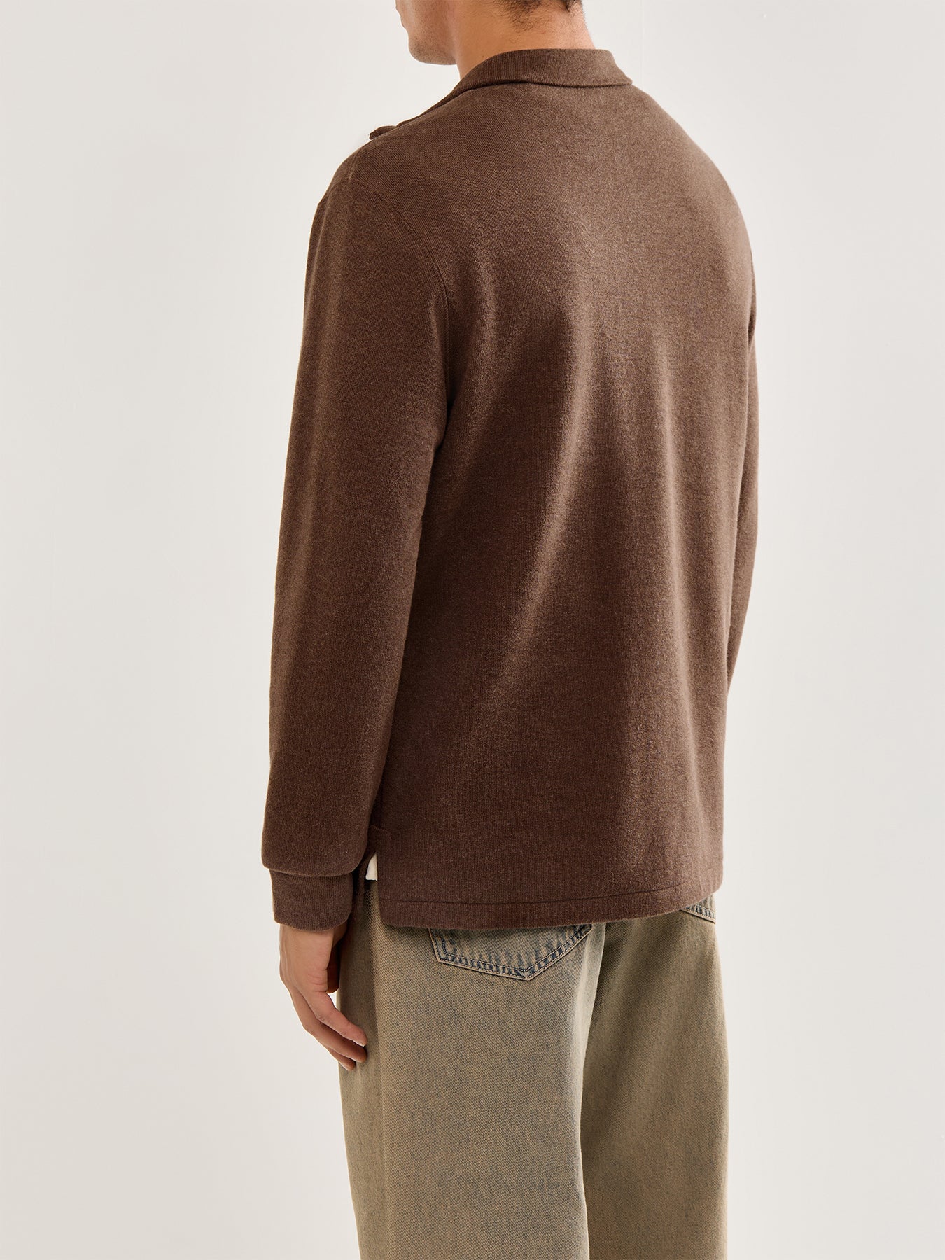 1/4 Zip Ribbed Cotton Sweatshirt Brown - Image 5