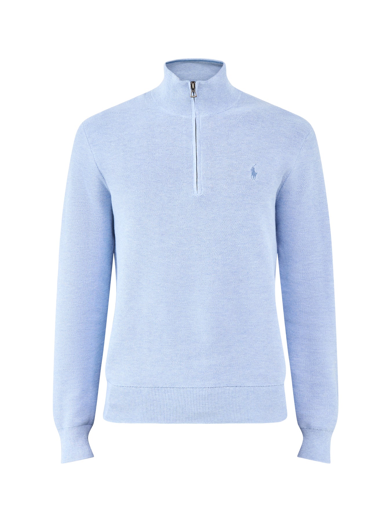 Quarter Zip Textured Knit Jumper Blue
