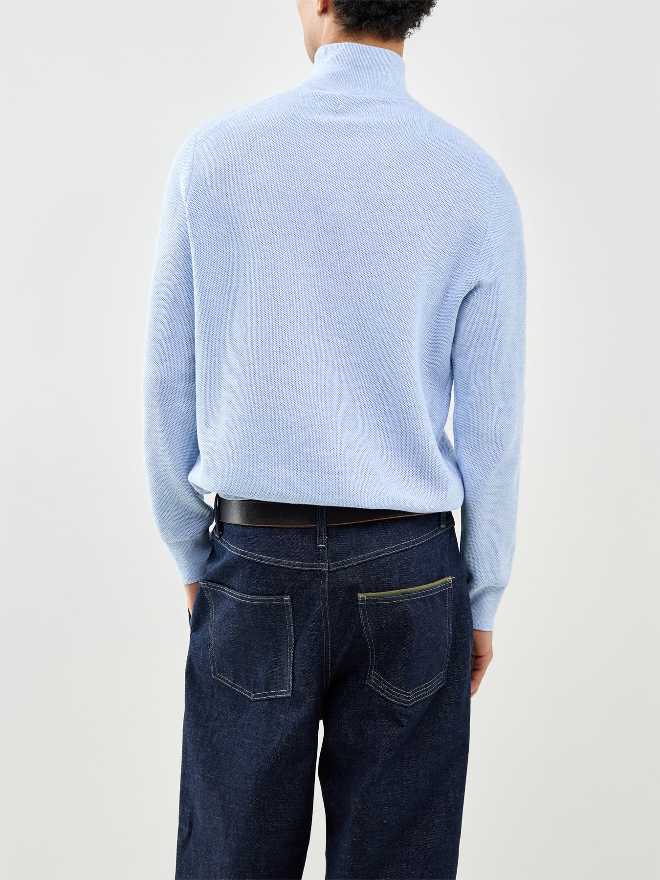 Quarter Zip Textured Knit Jumper Blue - Image 5