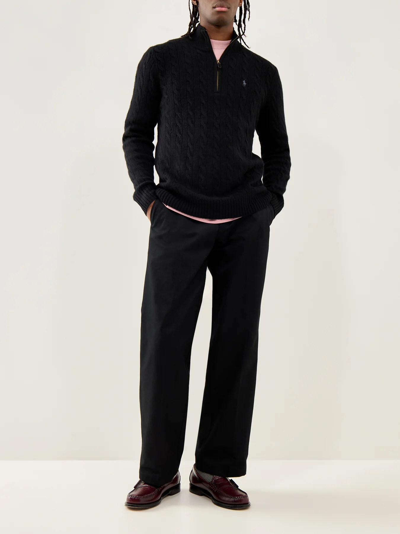 Cable-Knit Half-Zip Jumper Black - Image 2
