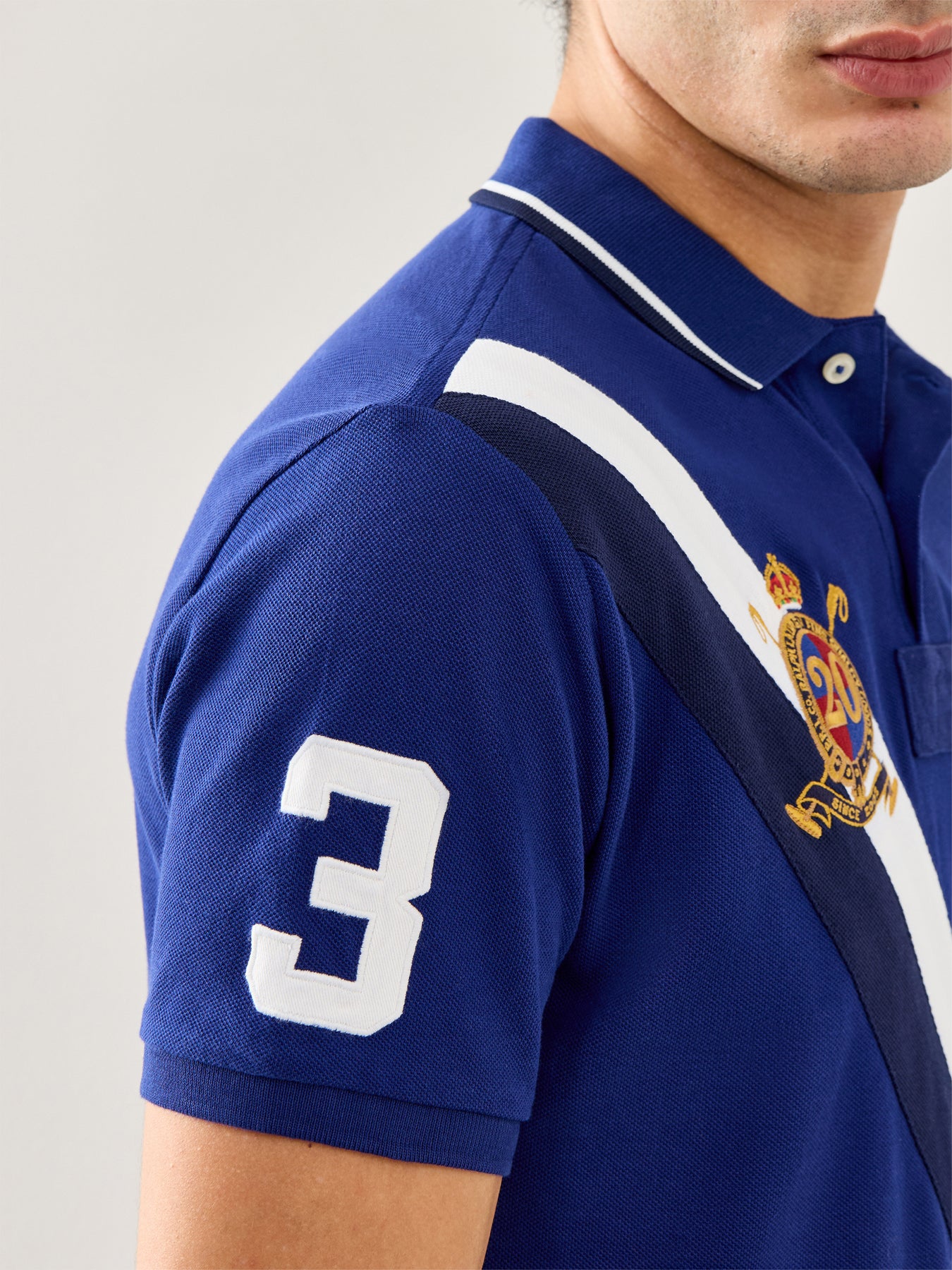 Diagonal Stripe 20Y Polo Top Blue - Image 3