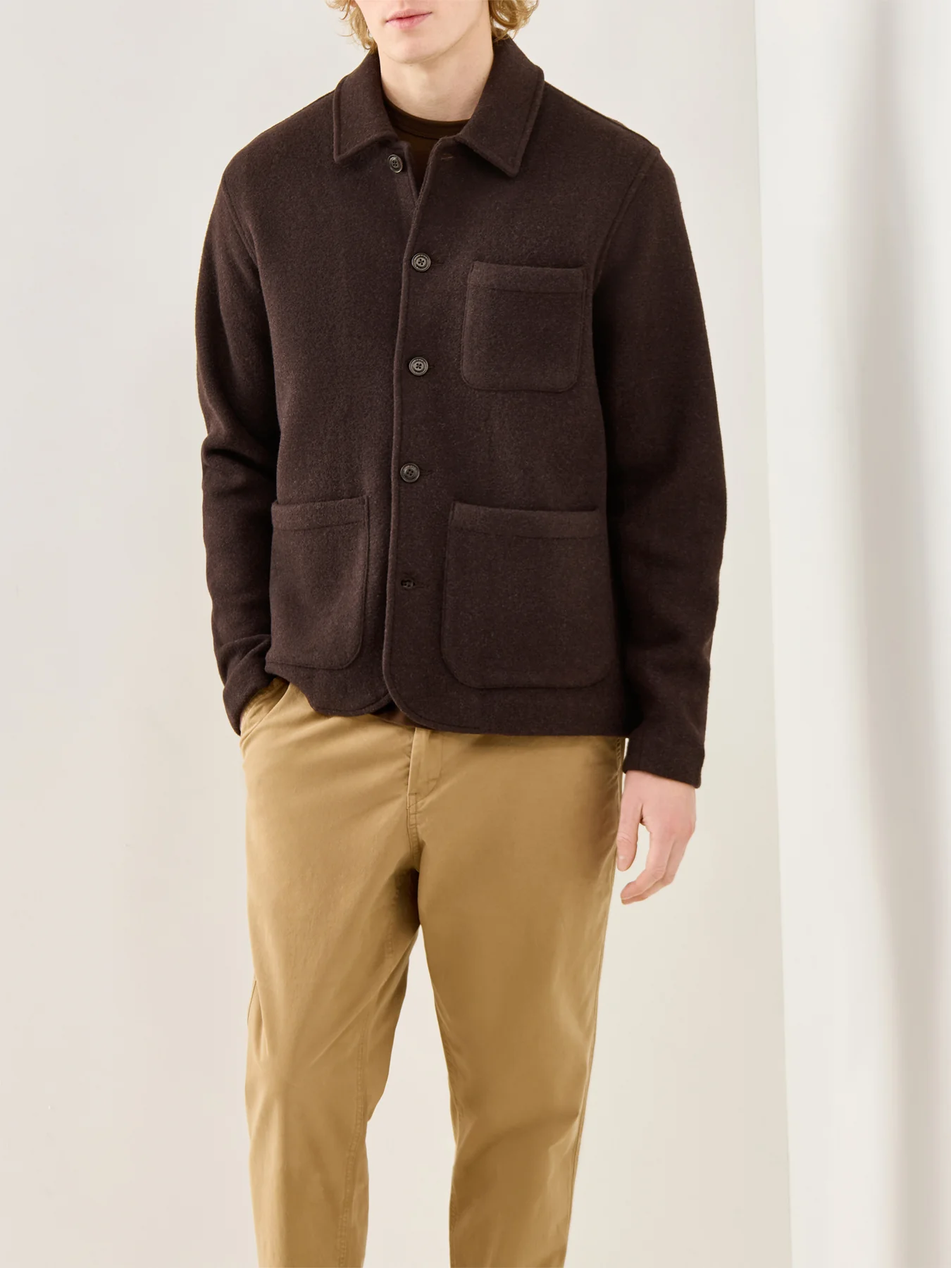 Brushed Double Knit Overshirt Dark Brown Heather - Image 4