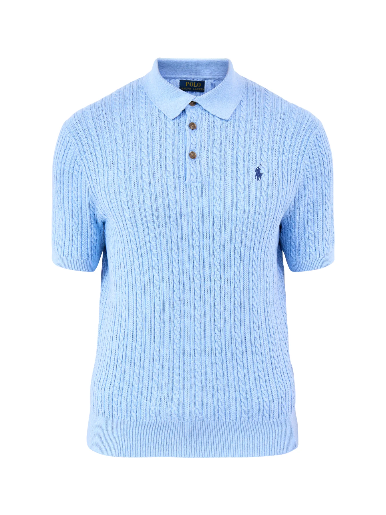 Cable Knit Polo Shirt Blue