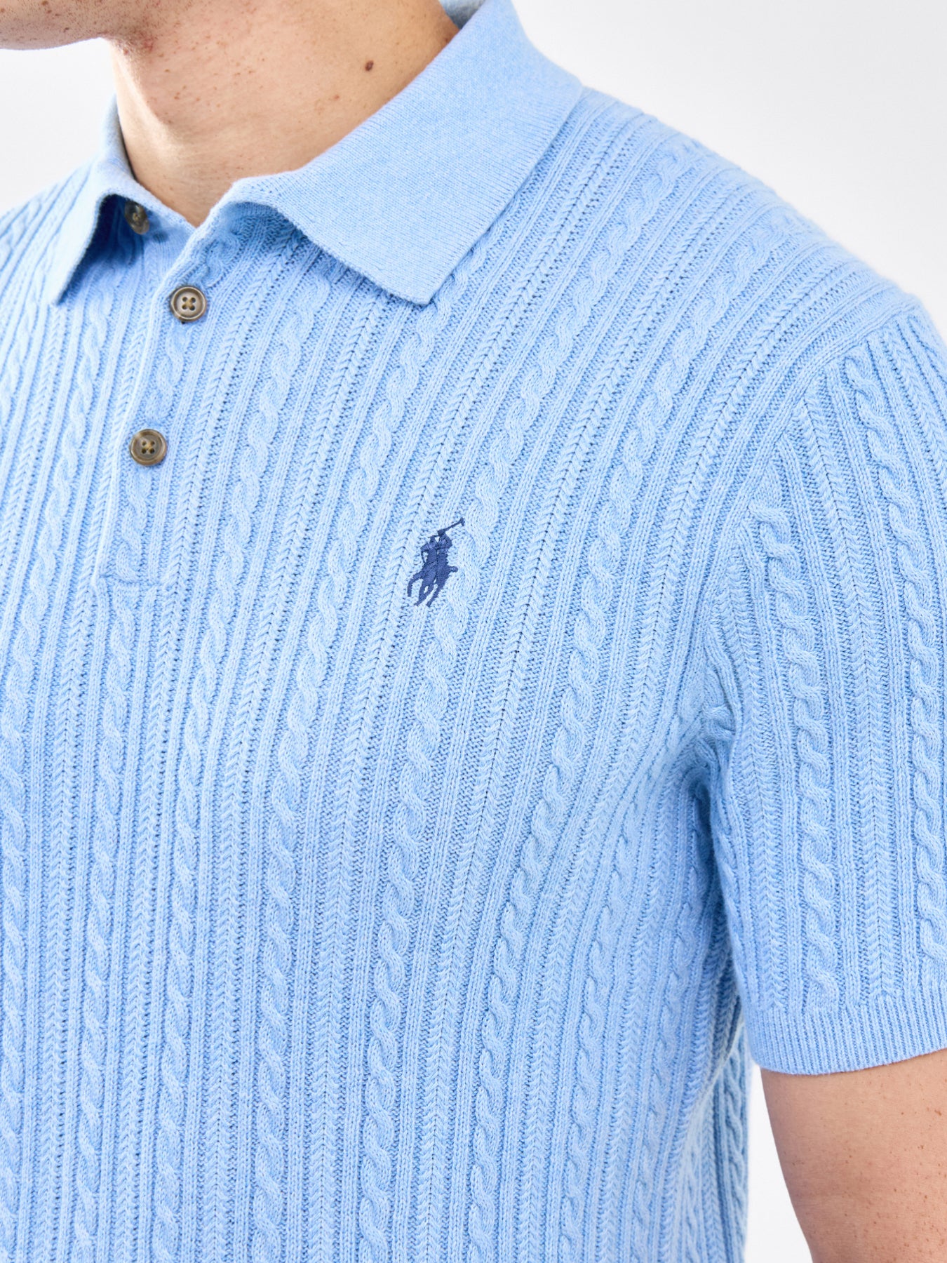 Cable Knit Polo Shirt Blue - Image 3