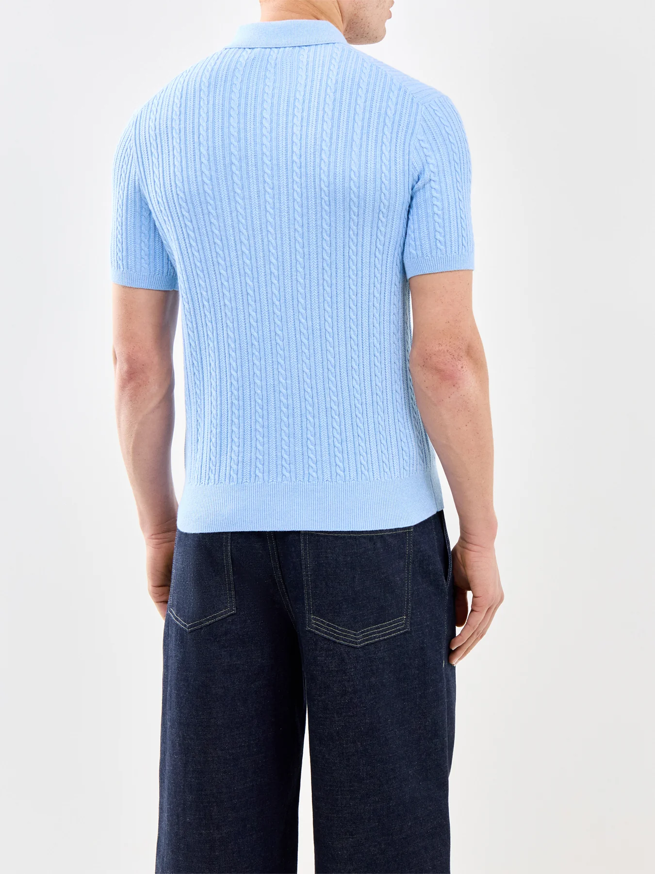 Cable Knit Polo Shirt Blue - Image 5