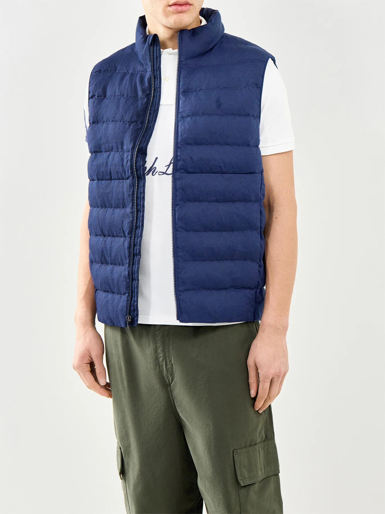 Light Puffer Linen Gilet Navy - Image 4