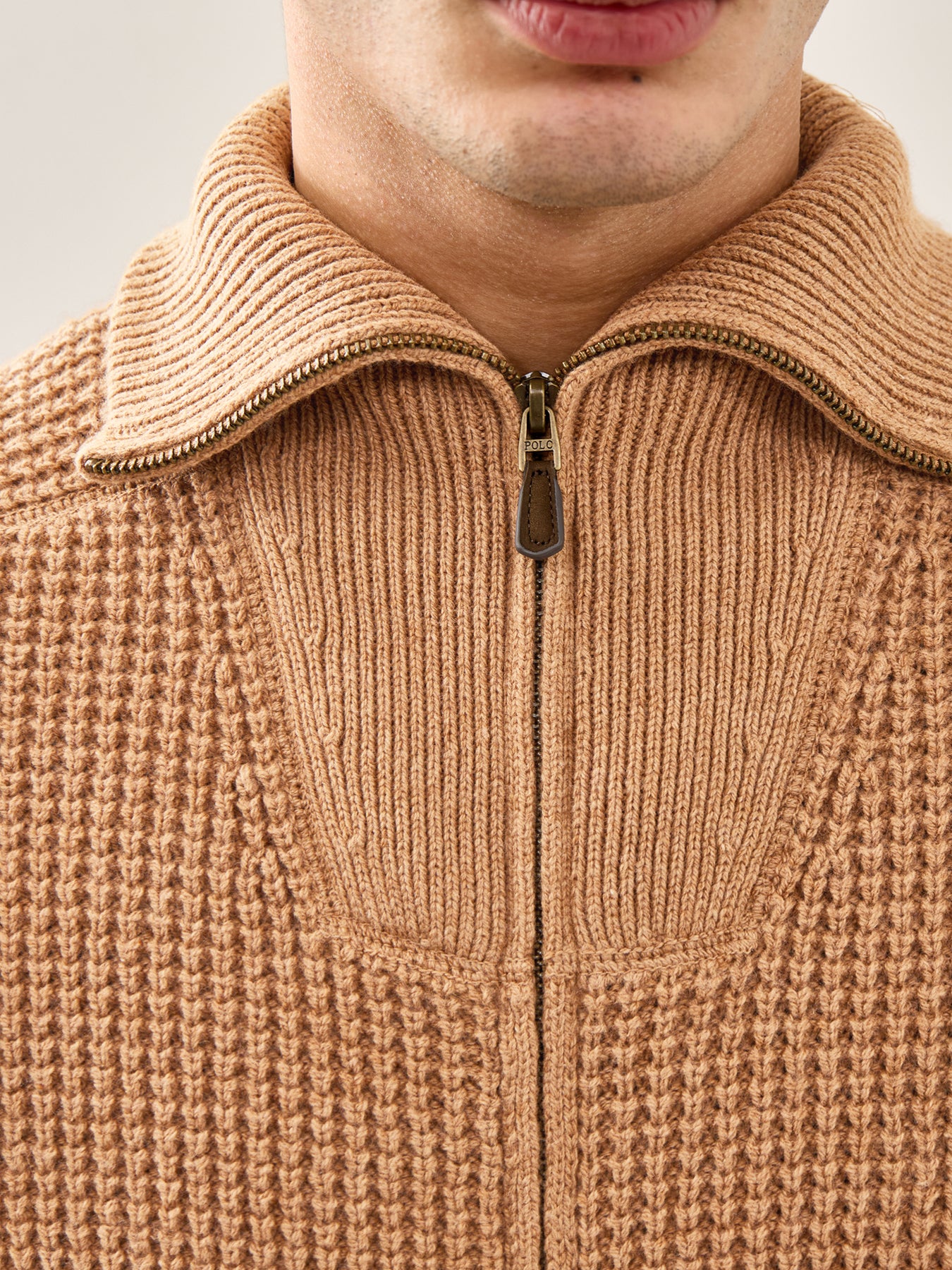 Cotton Wool Full Zip Knit Brown - Image 3