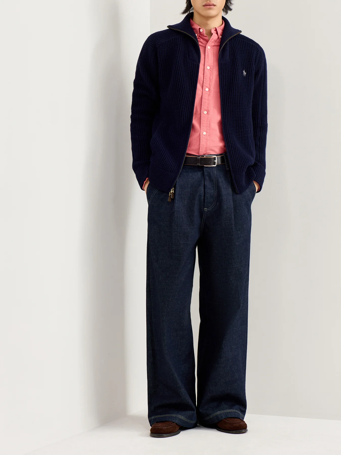 Cotton Wool Full Zip Knit Navy - Image 2
