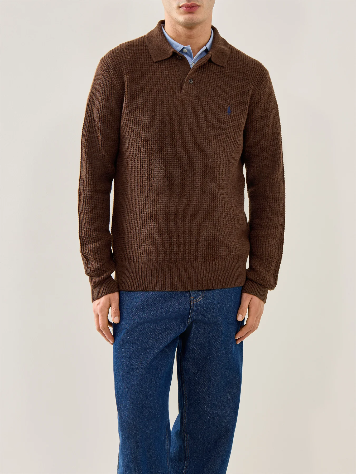 Cotton Wool Knitted Polo Shirt Brown - Image 2