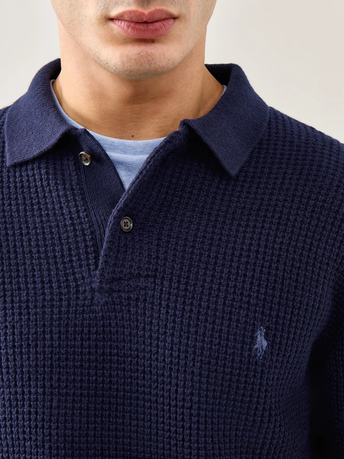 Cotton Wool Knitted Polo Shirt Navy - Image 4