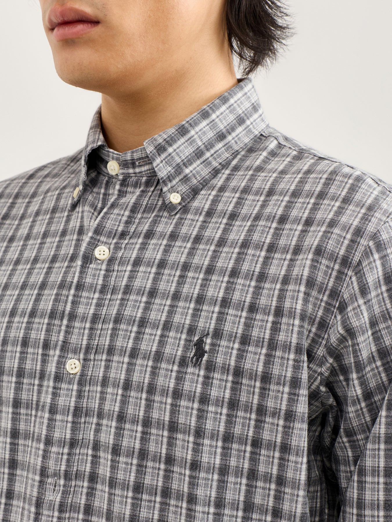 Custom Fit Brushed Oxford Check Shirt Grey - Image 3