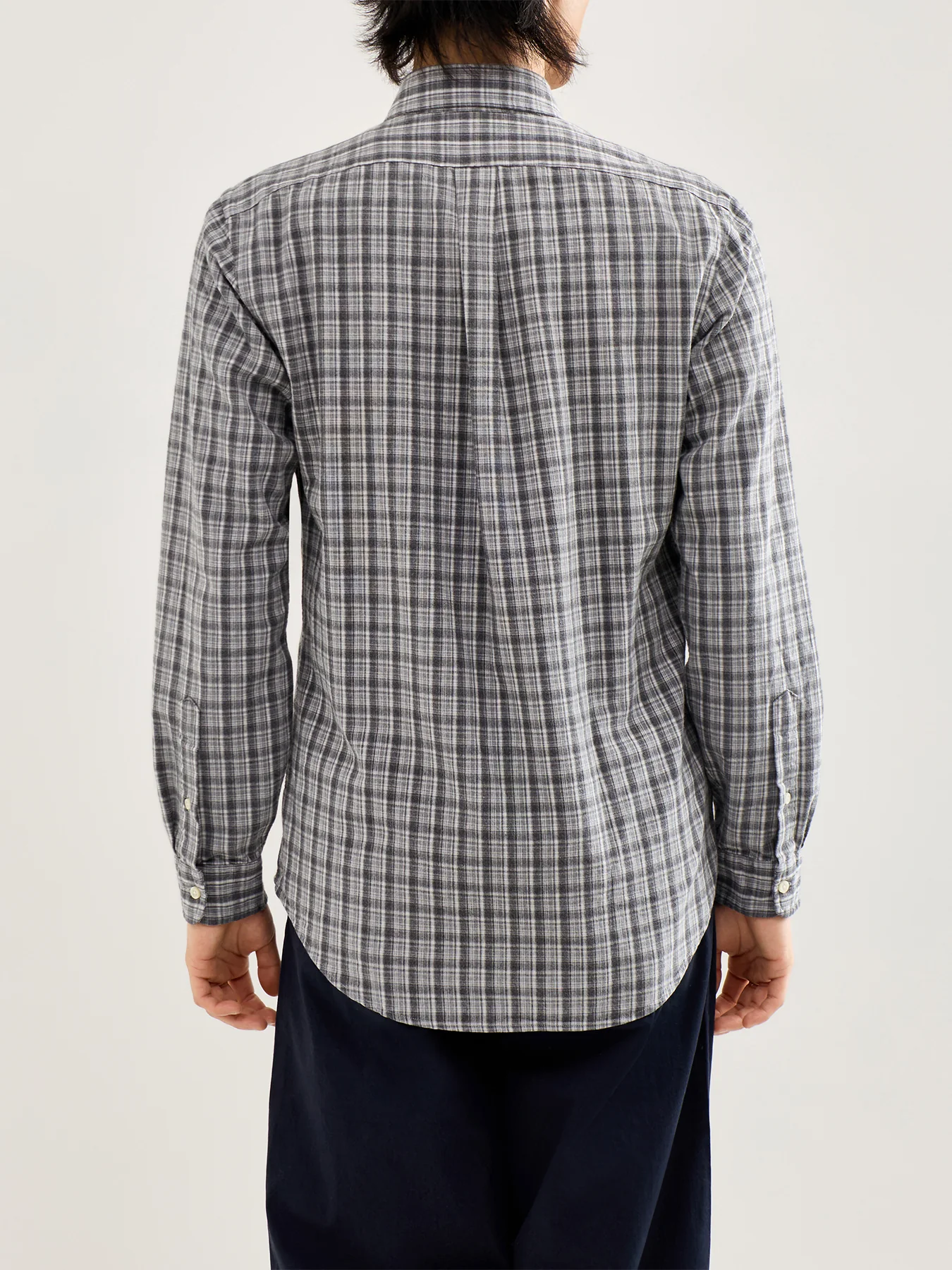 Custom Fit Brushed Oxford Check Shirt Grey - Image 5