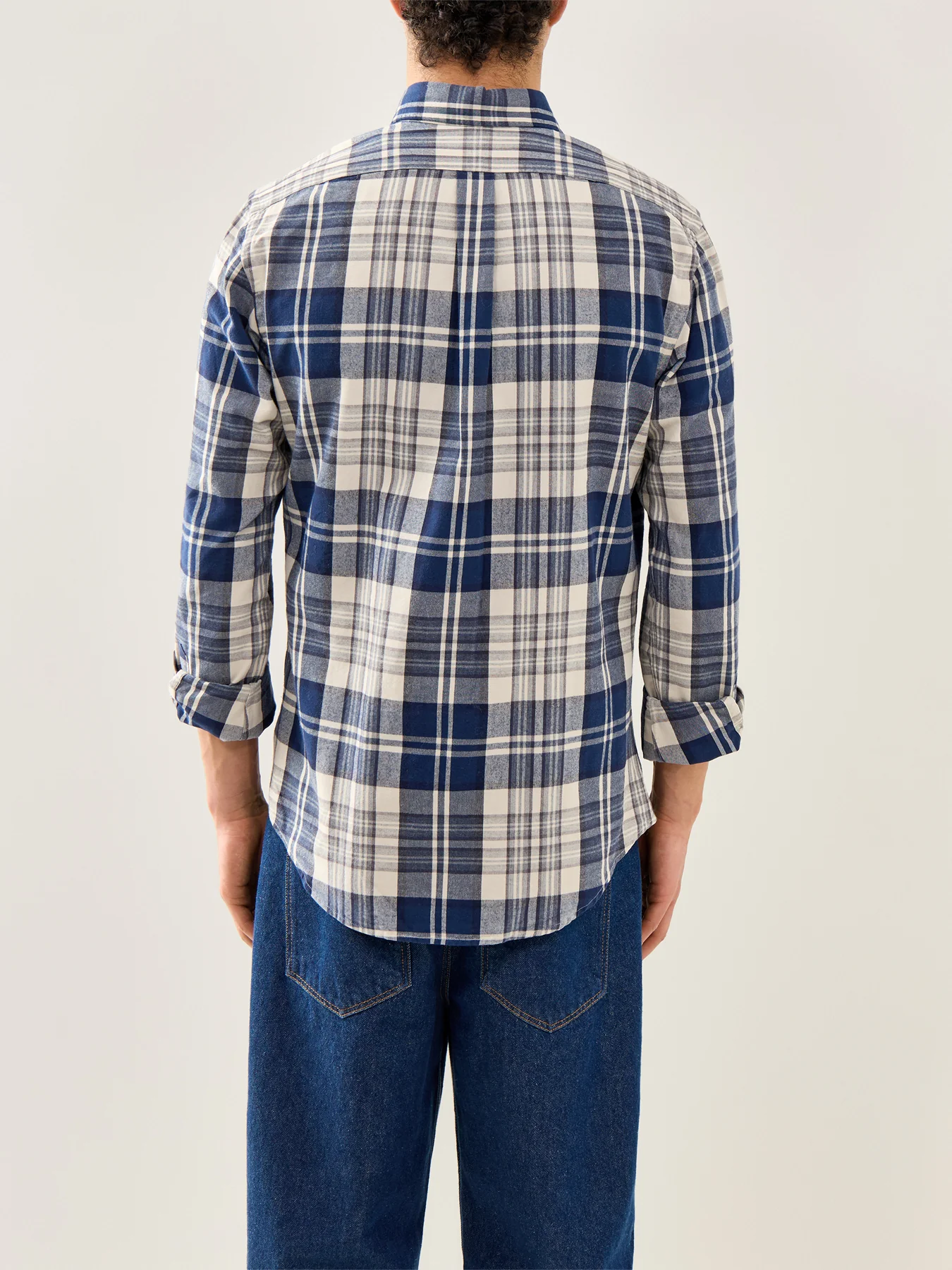 Custom Fit Brushed Oxford Check Shirt Navy - Image 5