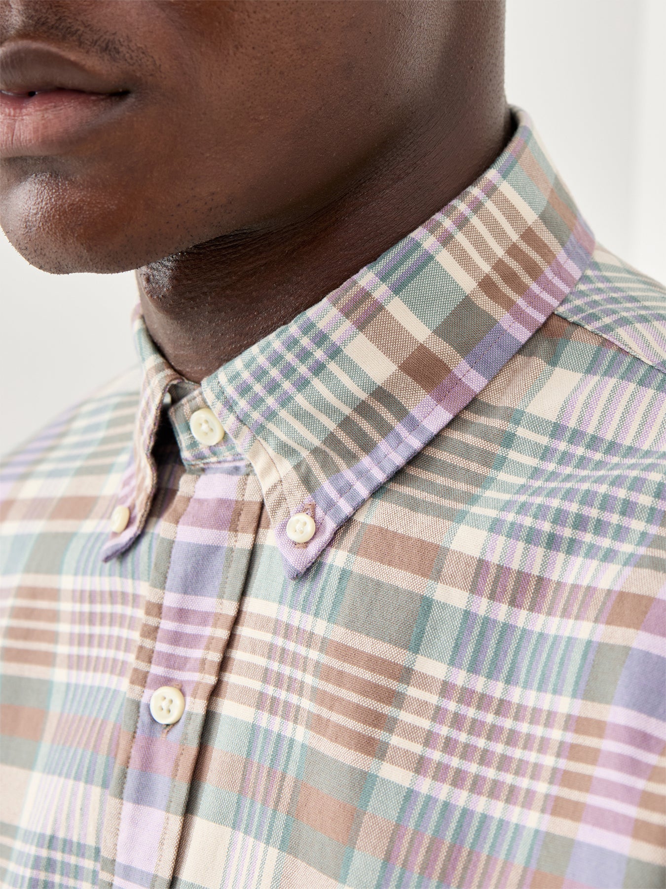 Custom Fit Check Oxford Shirt Khaki Green Multi - Image 3