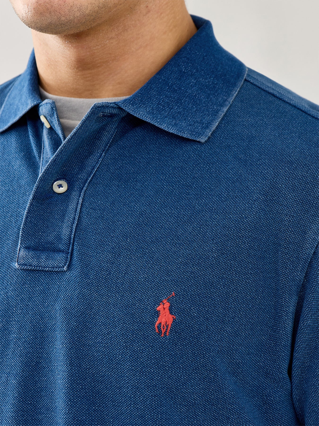 Custom Fit Long Sleeve Polo Shirt Blue - Image 3