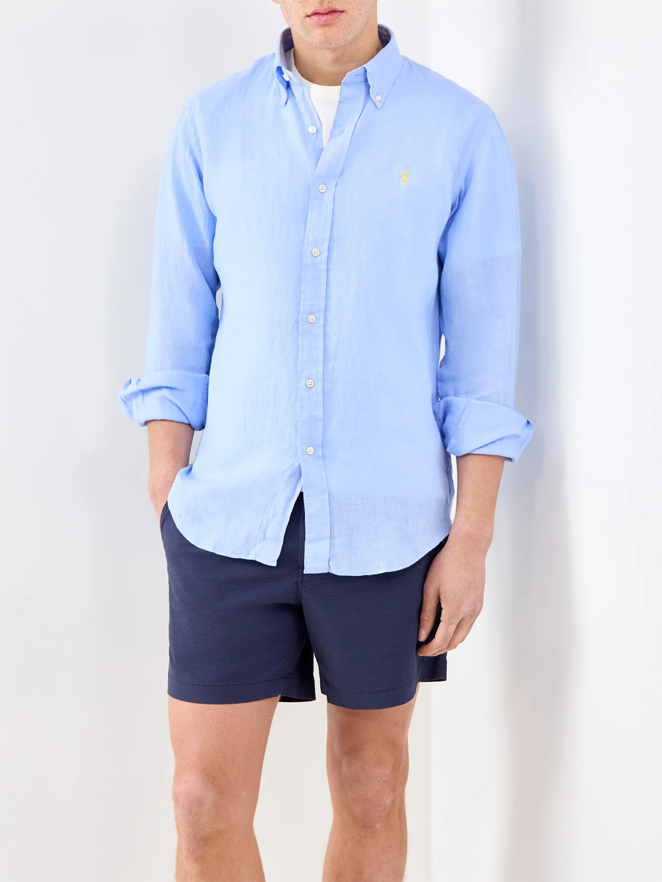 Custom Fit Linen Shirt Blue - Image 4