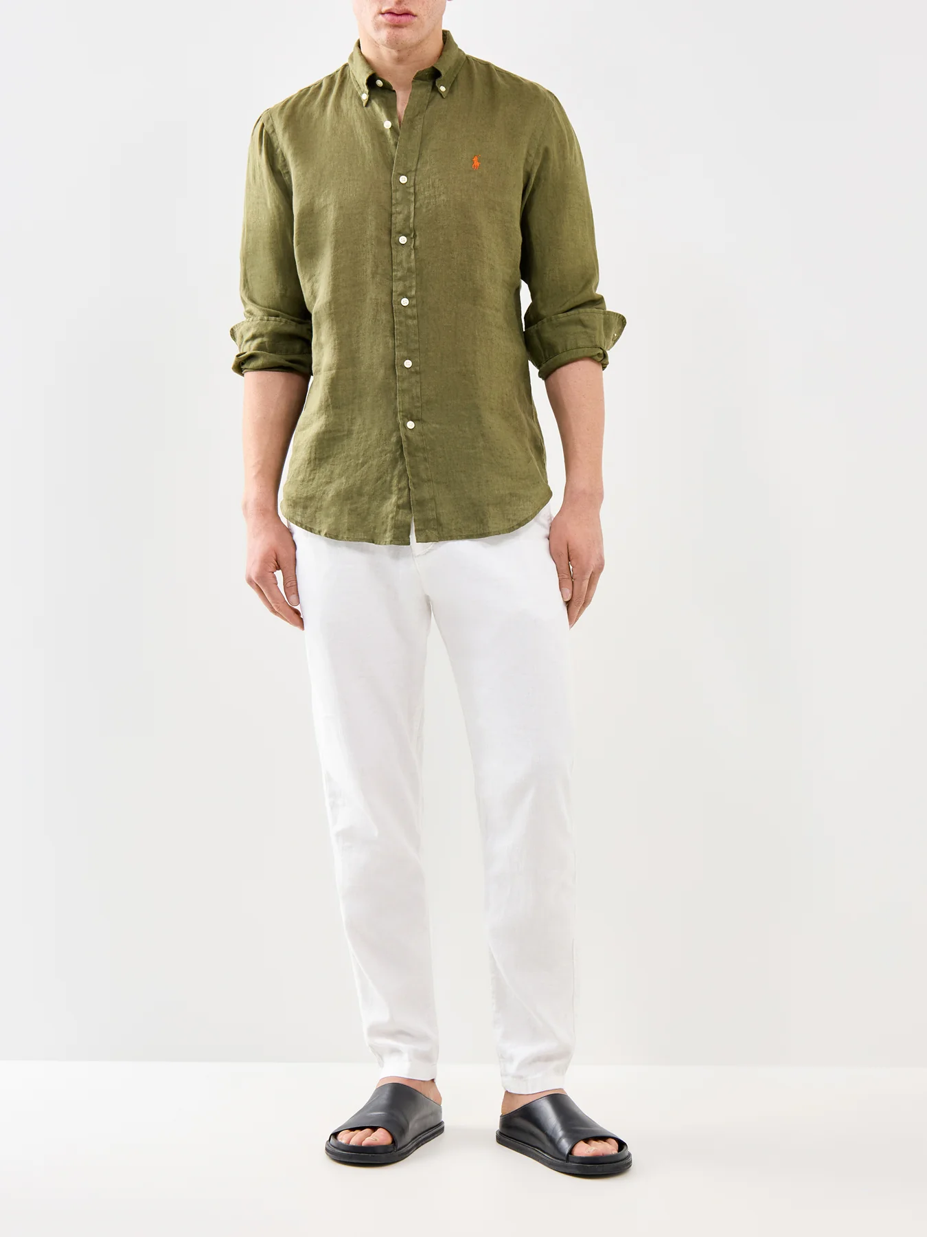 Custom Fit Linen Shirt Olive - Image 2