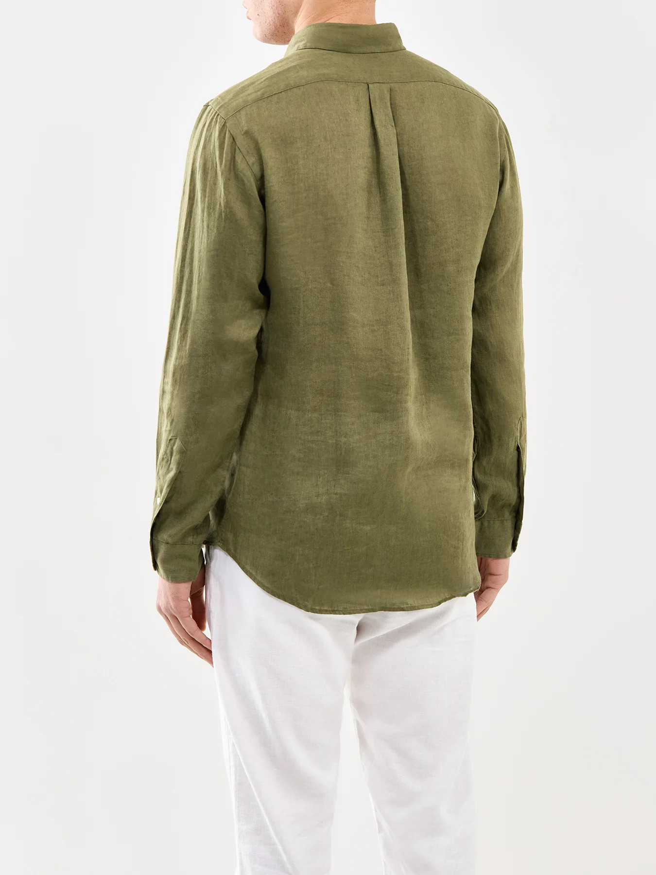 Custom Fit Linen Shirt Olive - Image 4