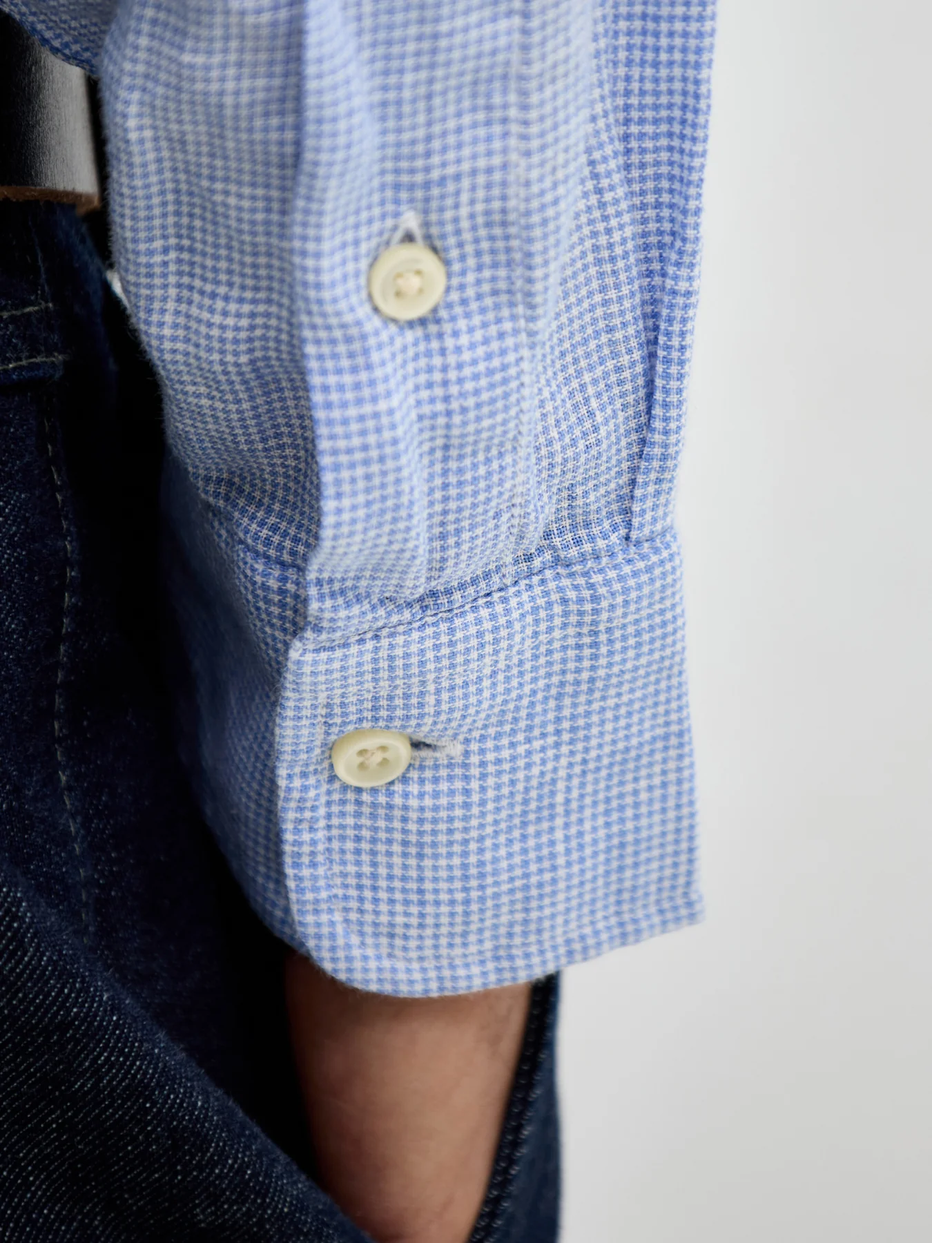 Custom Fit Micro Check Linen Shirt Blue - Image 3