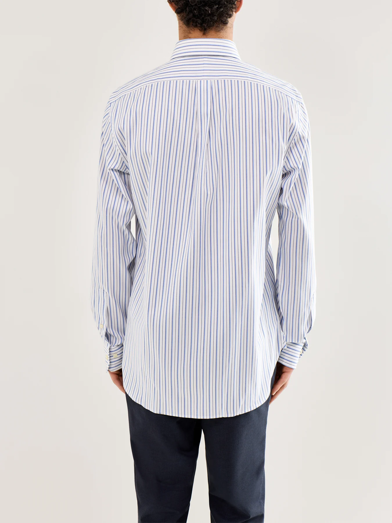 Custom Fit Multi Stripe Oxford Dress Shirt Blue - Image 5
