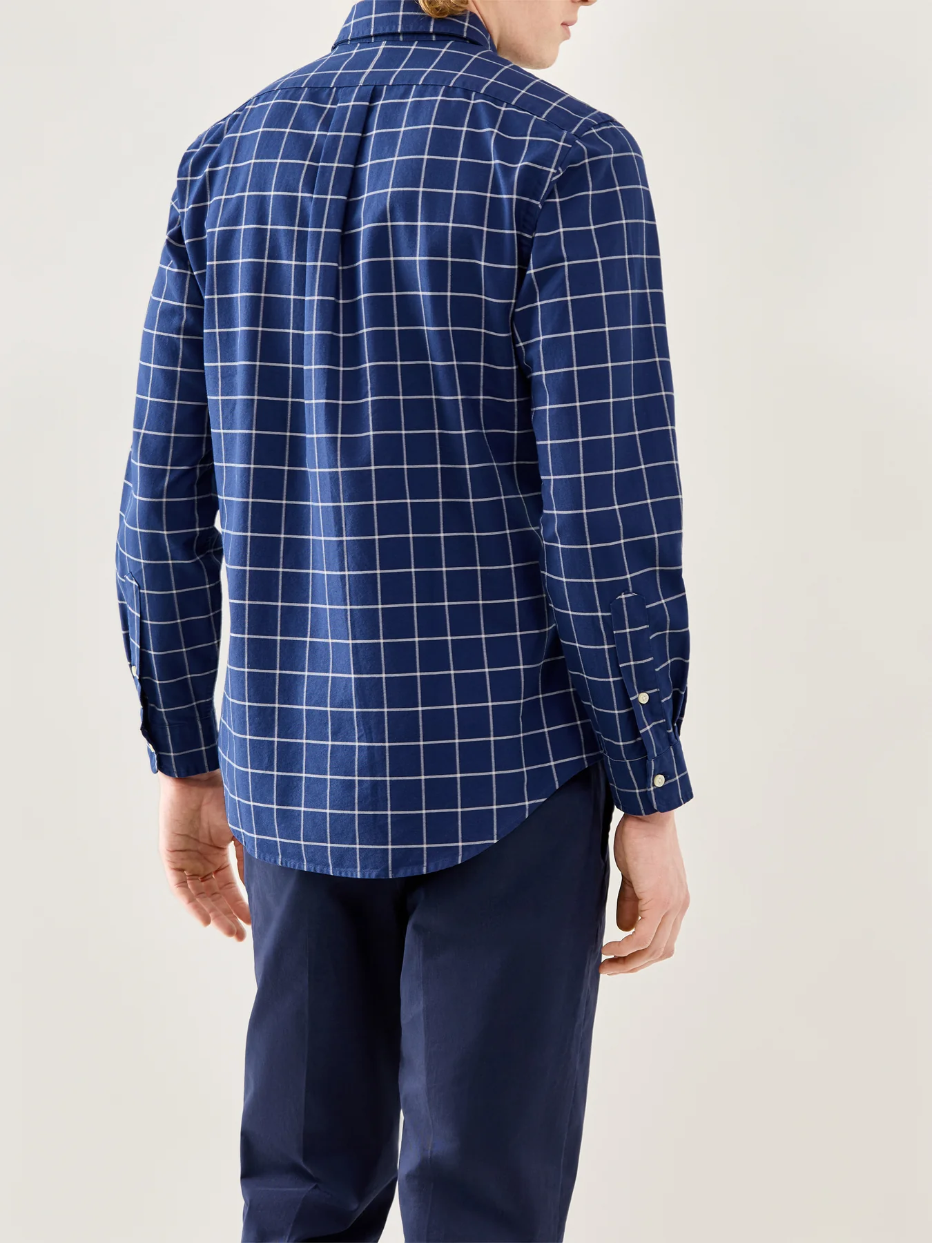 Custom Fit Oxford Windowpane Check Shirt Navy White - Image 5