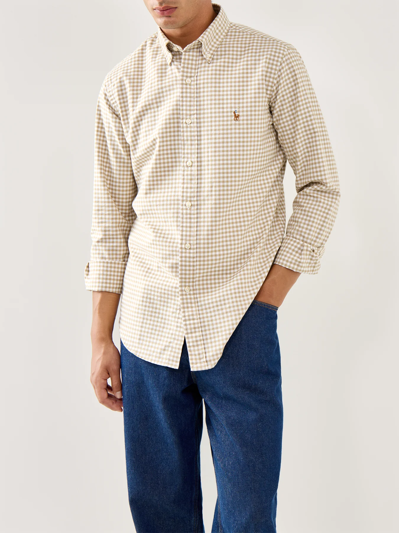 Custom Fit Oxford Gingham Check Shirt White - Image 4