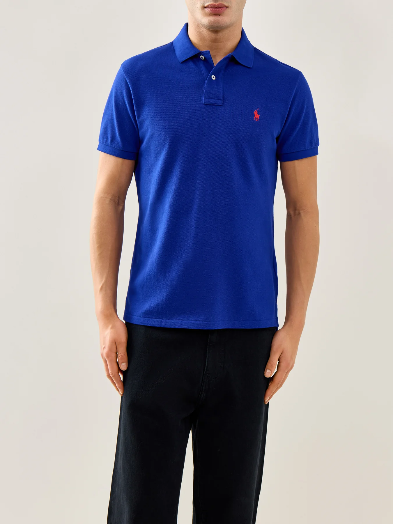 Custom Fit Cotton Polo Shirt Blue - Image 4