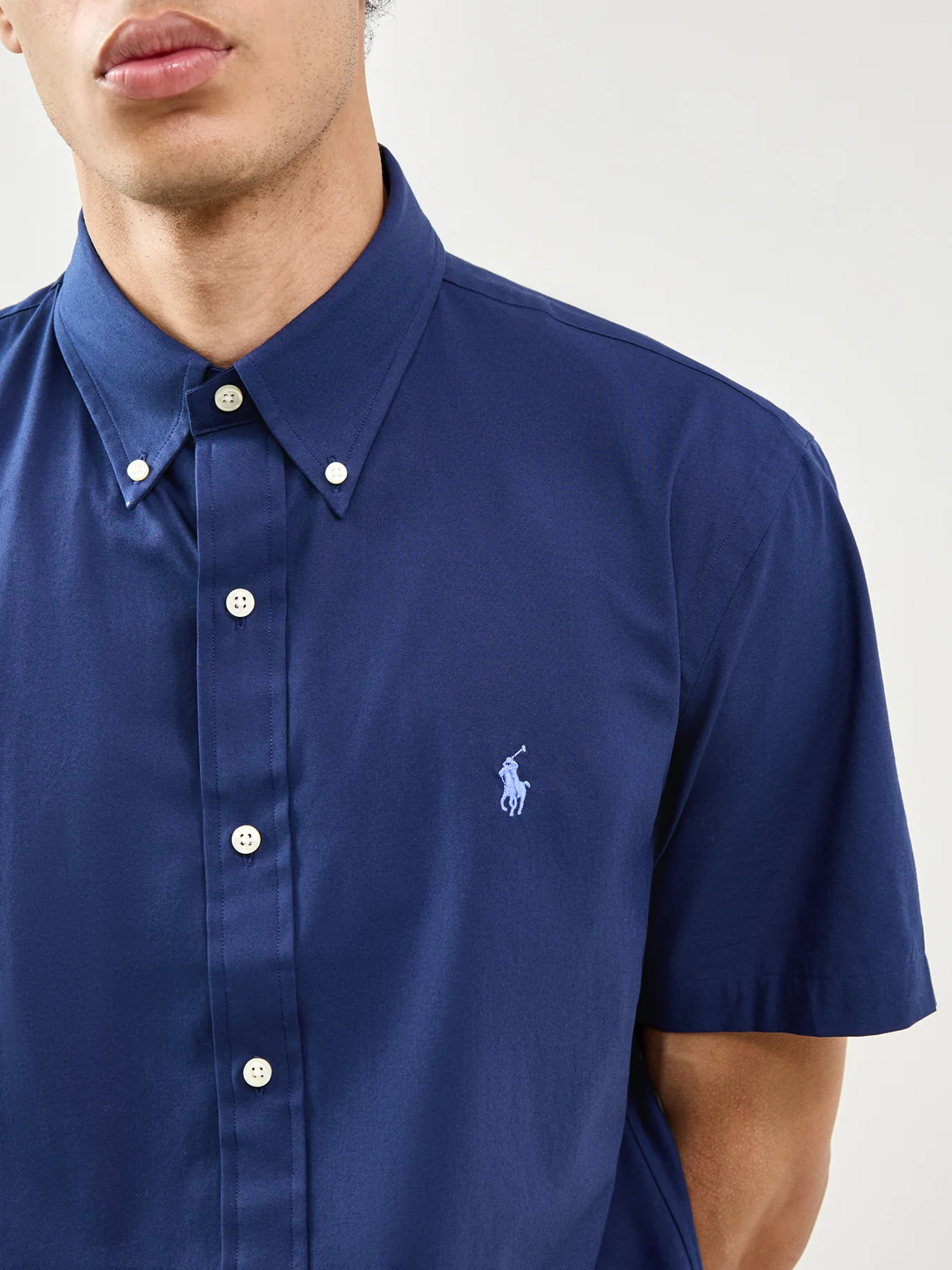 Custom Fit Poplin Stretch Short Sleeve Shirt Navy - Image 3