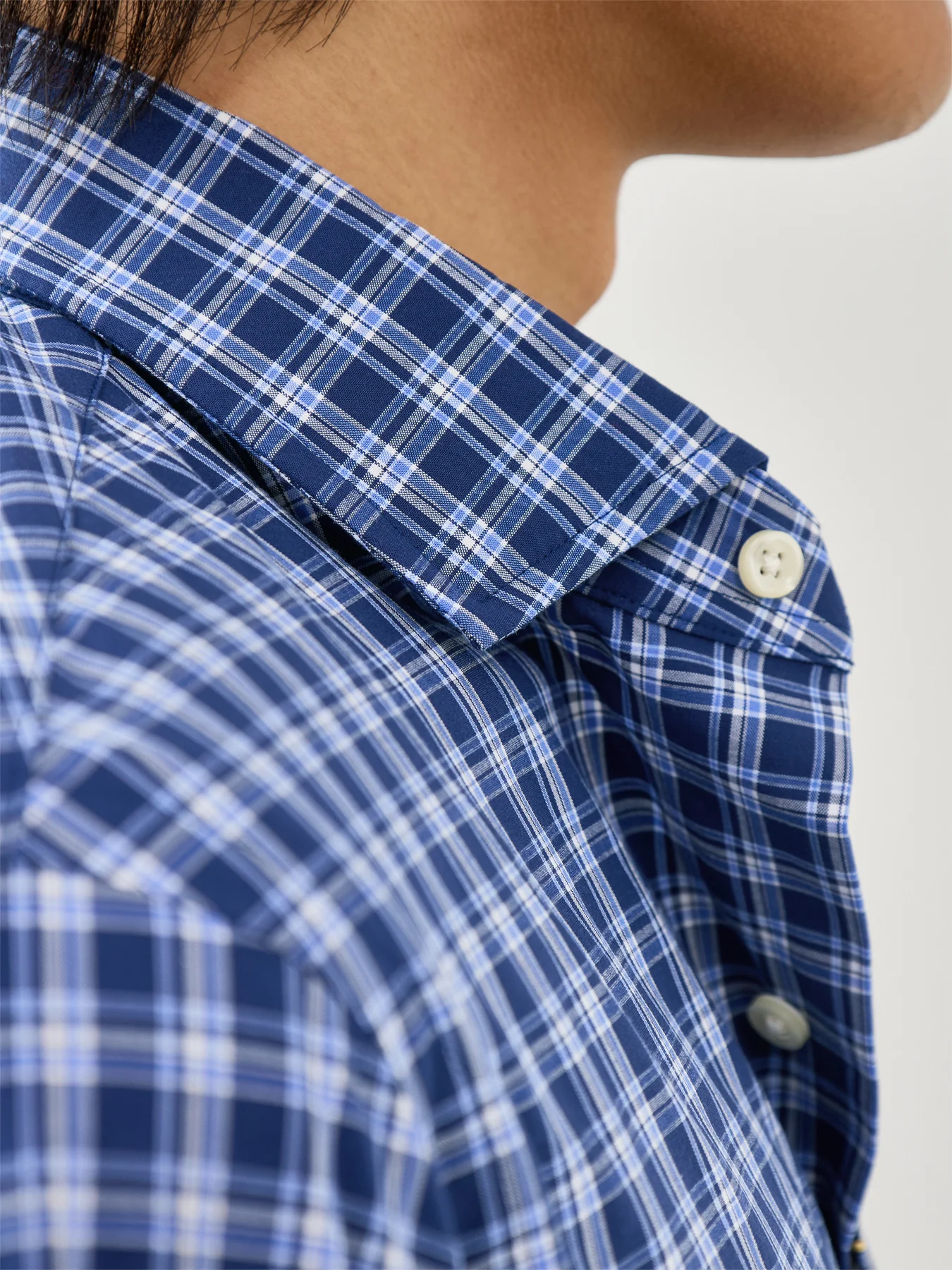 Custom Fit Stretch Poplin Check Shirt Navy Multi - Image 3