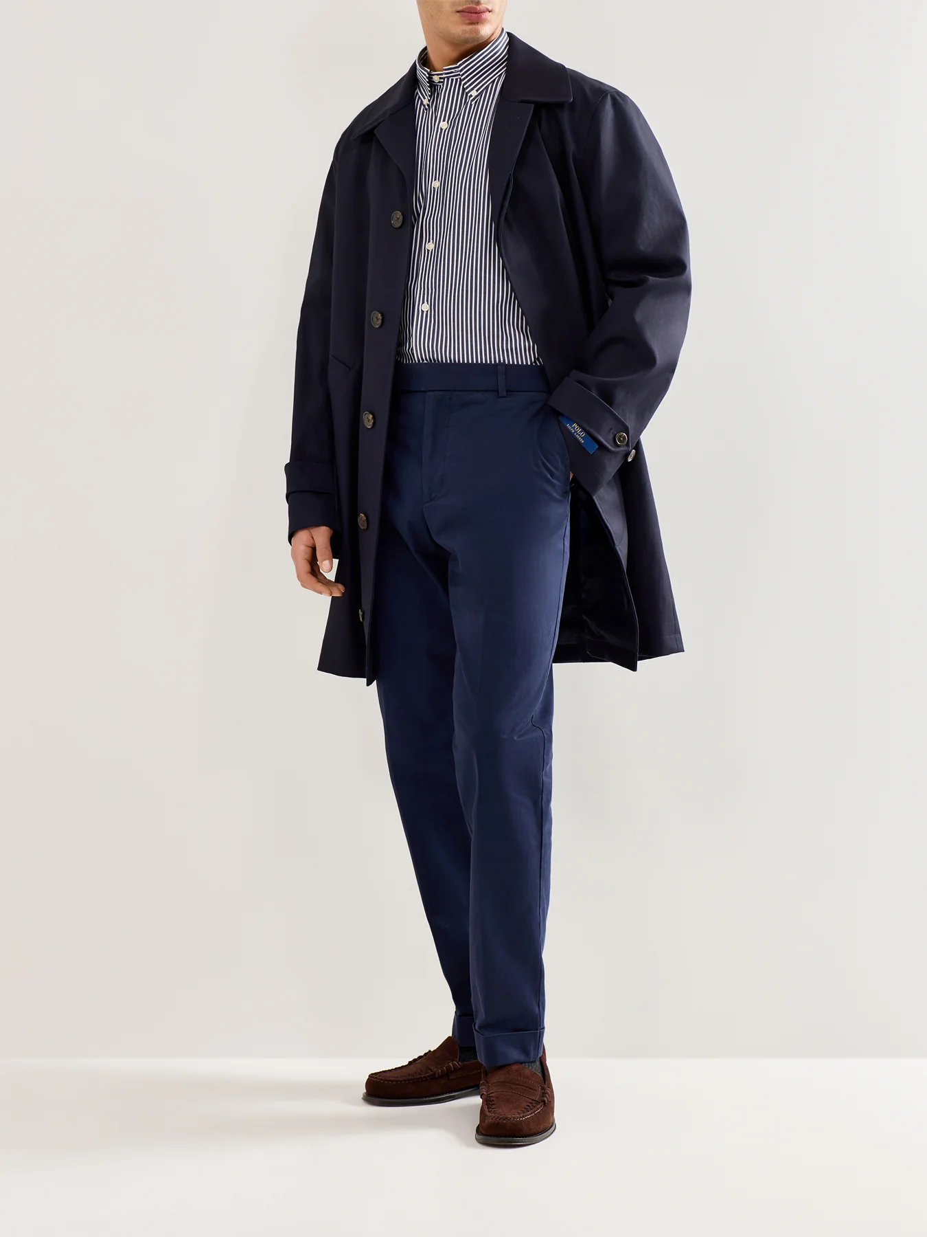 Custom Fit Stretch Poplin Stripe Shirt Blue/White - Image 2