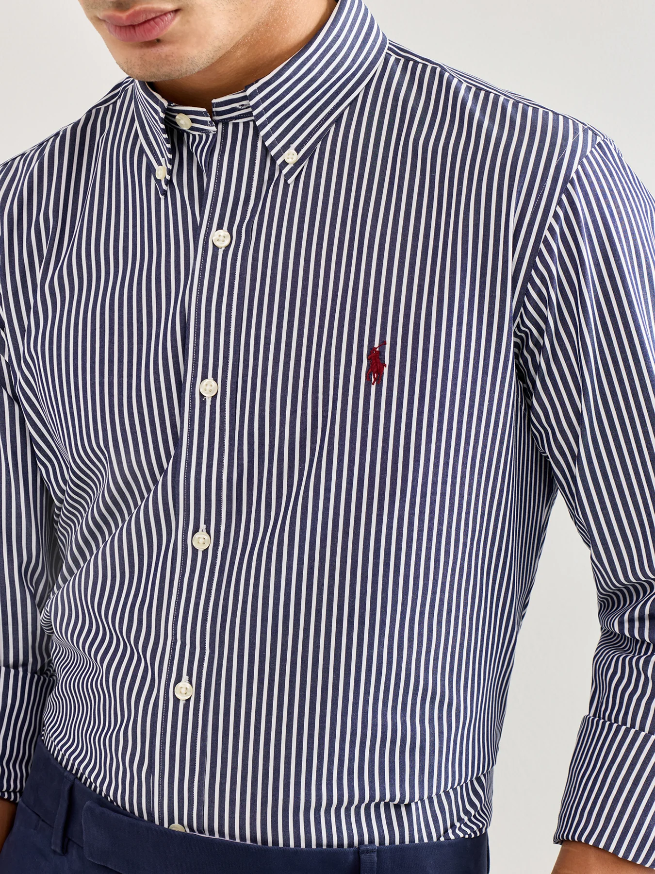 Custom Fit Stretch Poplin Stripe Shirt Blue/White - Image 3